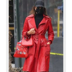 Irina Shayk Red Leather Coat